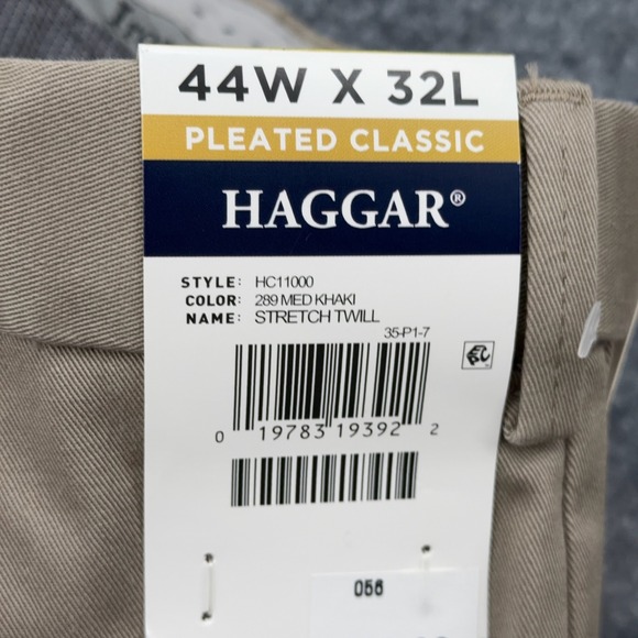 Haggar Mens Khaki Pleated Classic Fit Stretch Twill Dress Pants 44W X 32L - Picture 3 of 7